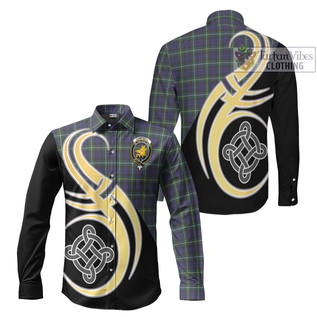 Campbell Argyll Modern Tartan Long Sleeve Button Shirt with Family Crest and Celtic Symbol Style Men's Shirt S - Tartan Vibes Clothing