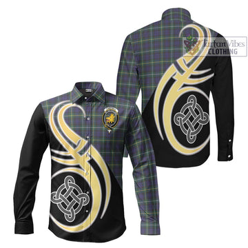 Campbell Argyll Modern Tartan Long Sleeve Button Shirt with Family Crest and Celtic Symbol Style