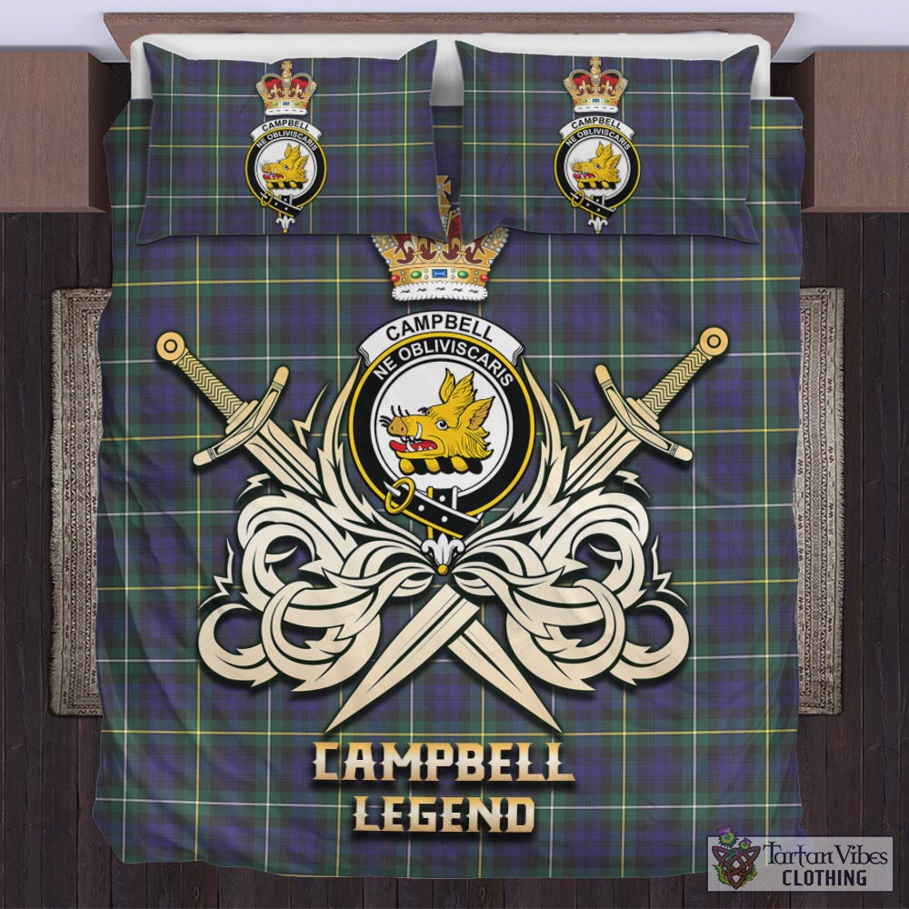 Tartan Vibes Clothing Campbell Argyll Modern Tartan Bedding Set with Clan Crest and the Golden Sword of Courageous Legacy