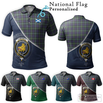 Campbell Argyll Modern Tartan Polo Shirt with Personalised National Flag and Family Crest Half Style