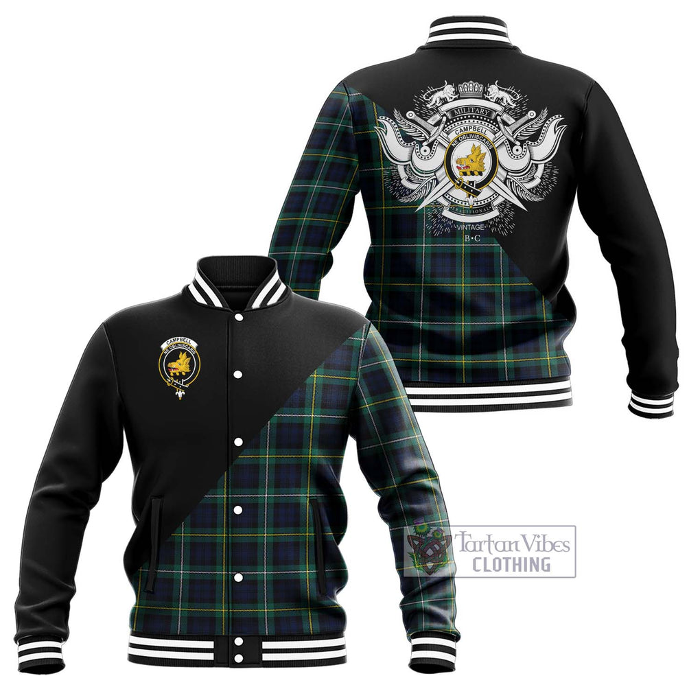 Tartan Vibes Clothing Campbell Argyll Modern #2 Tartan Baseball Jacket with Family Crest and Military Logo Style