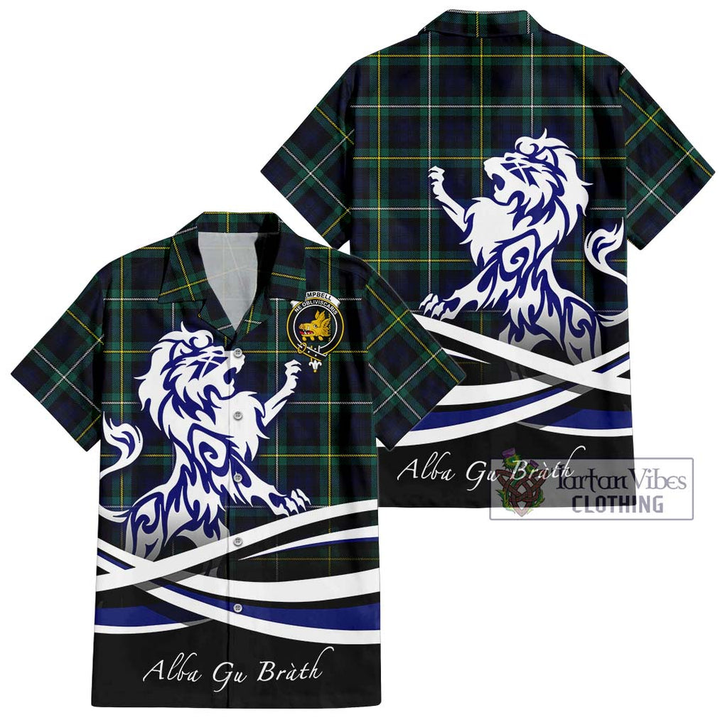 Tartan Vibes Clothing Campbell Argyll Modern #2 Tartan Short Sleeve Button Shirt with Alba Gu Brath Regal Lion Emblem