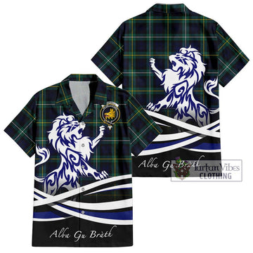 Campbell Argyll Modern #2 Tartan Short Sleeve Button Shirt with Alba Gu Brath Regal Lion Emblem