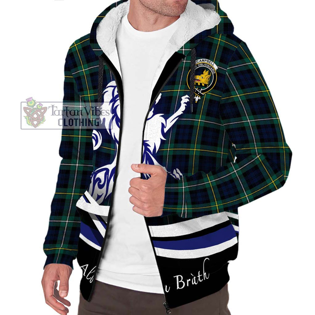 Tartan Vibes Clothing Campbell Argyll Modern #2 Tartan Sherpa Hoodie with Alba Gu Brath Regal Lion Emblem