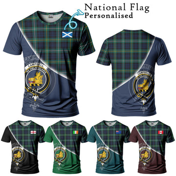 Campbell Argyll Modern #2 Tartan T-Shirt with Personalised National Flag and Family Crest Half Style