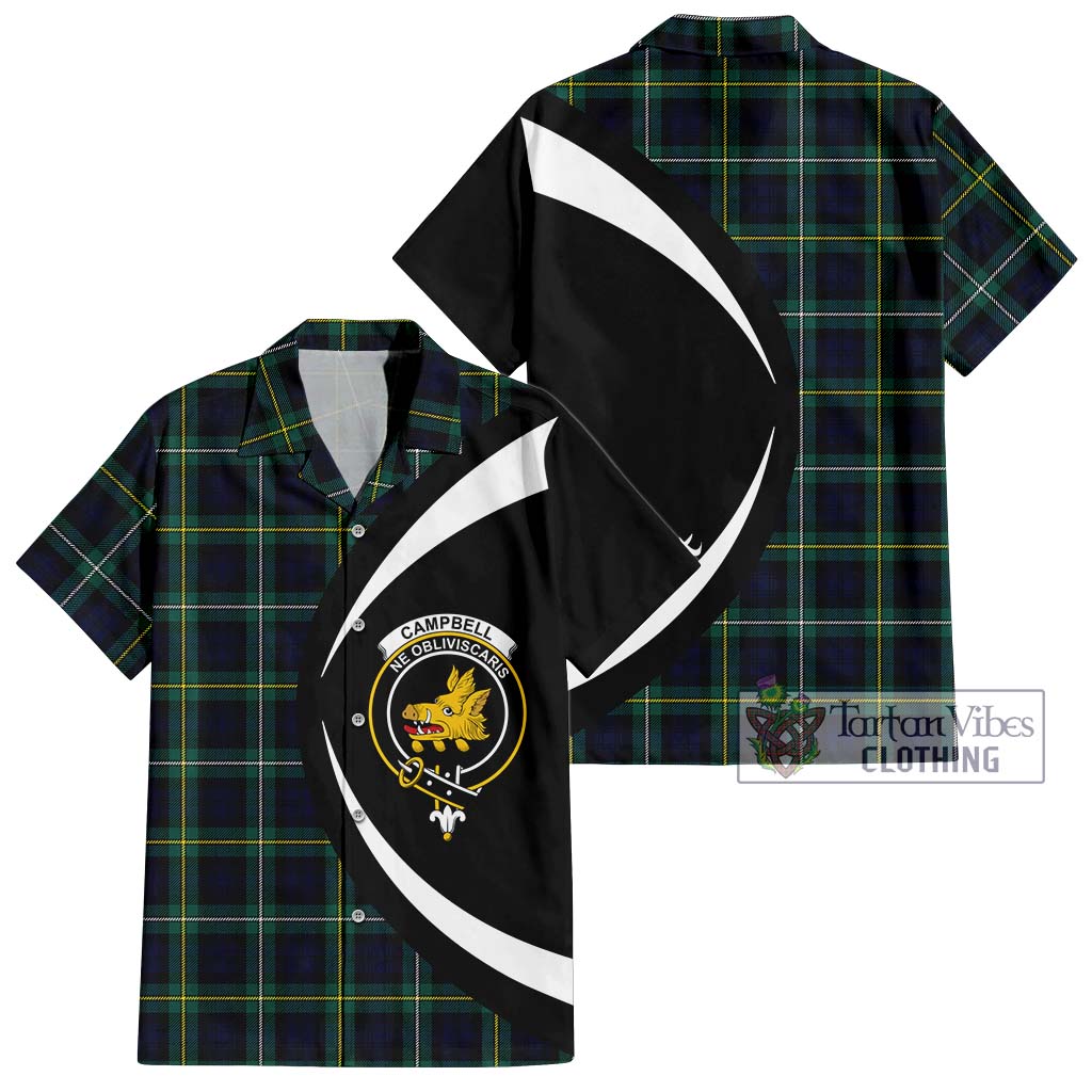 Tartan Vibes Clothing Campbell Argyll Modern #2 Tartan Short Sleeve Button Up with Family Crest Circle Style