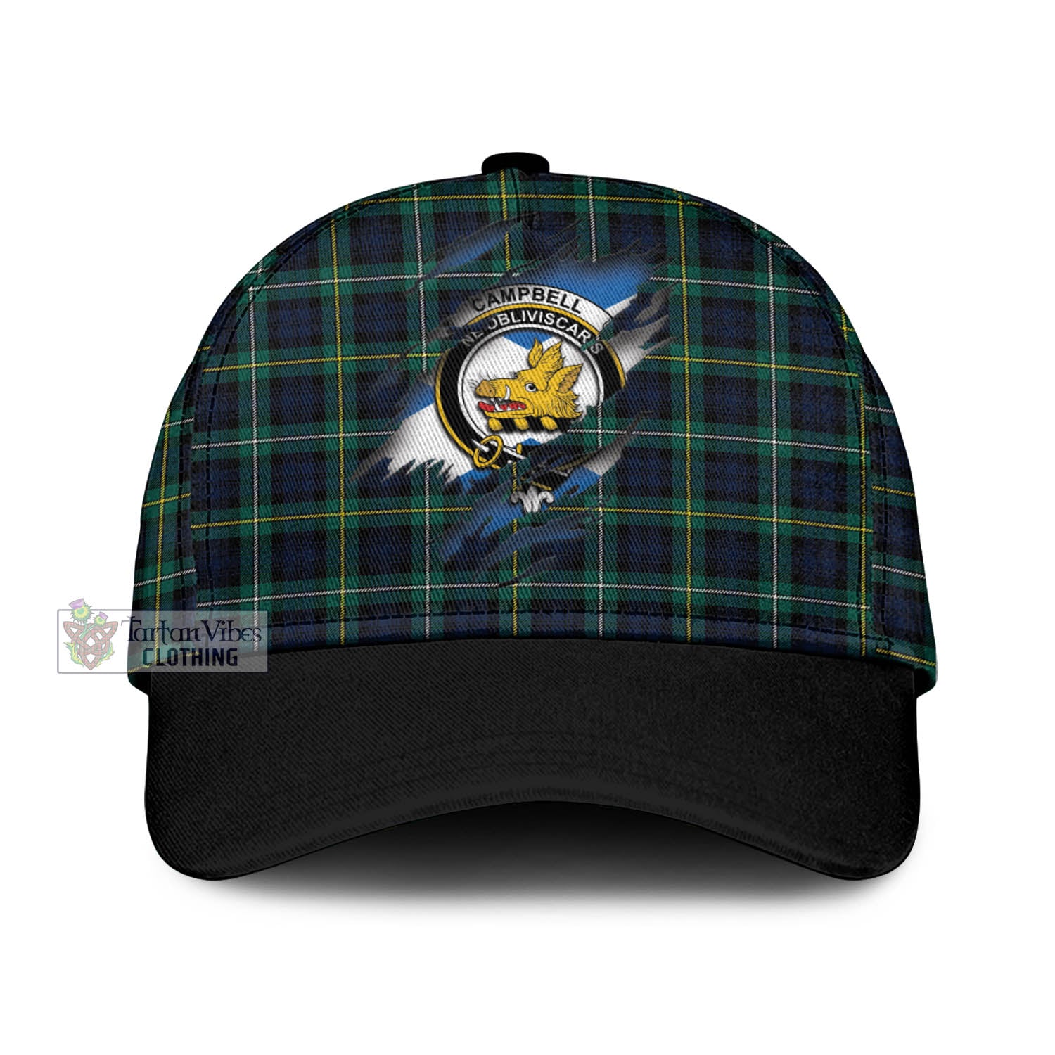 Tartan Vibes Clothing Campbell Argyll Modern #2 Tartan Classic Cap with Family Crest In Me Style