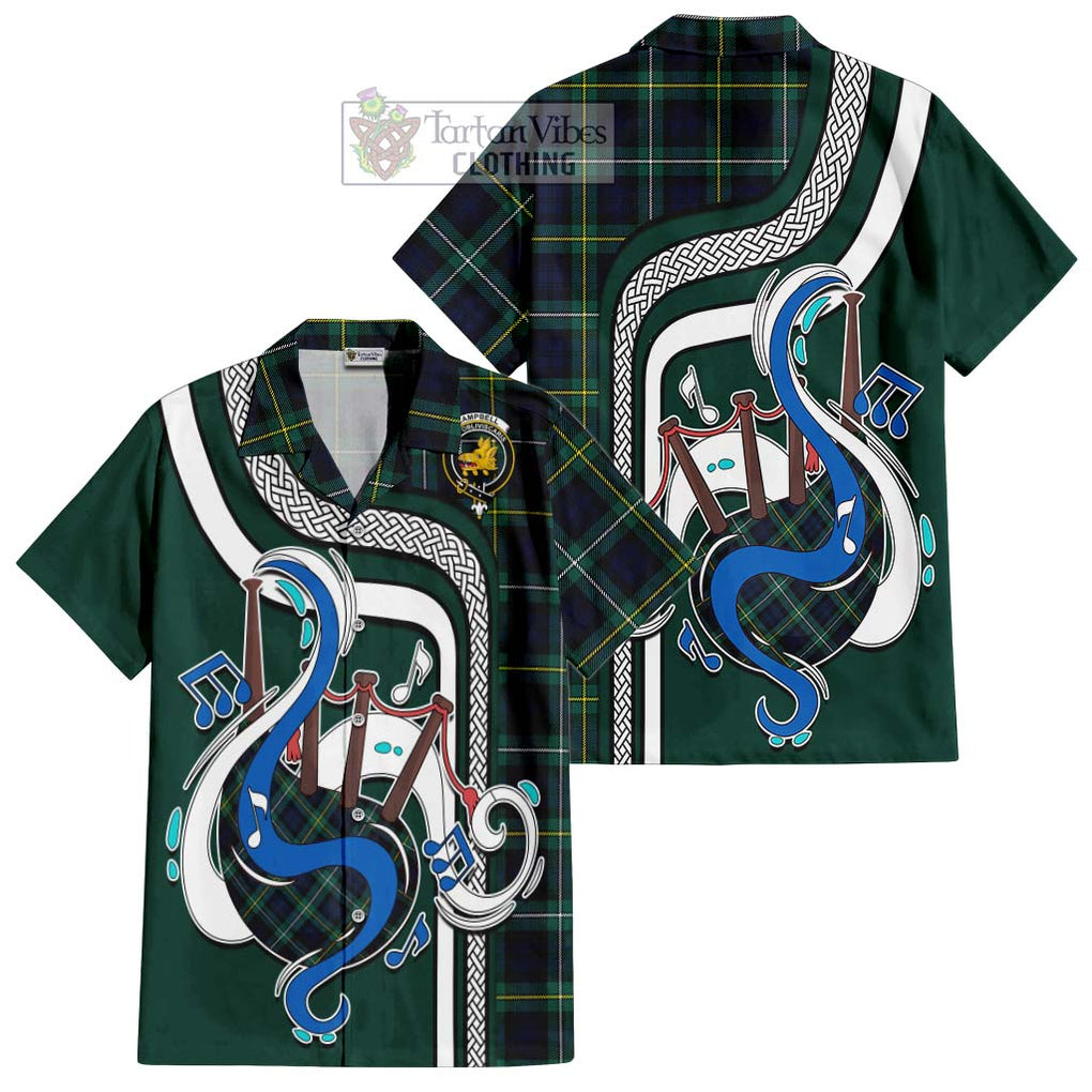 Tartan Vibes Clothing Campbell Argyll Modern #2 Tartan Short Sleeve Button Shirt with Epic Bagpipe Style