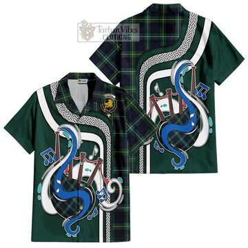 Campbell Argyll Modern #2 Tartan Short Sleeve Button Shirt with Epic Bagpipe Style