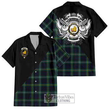 Campbell Argyll Modern #2 Tartan Short Sleeve Button Shirt with Family Crest and Military Logo Style