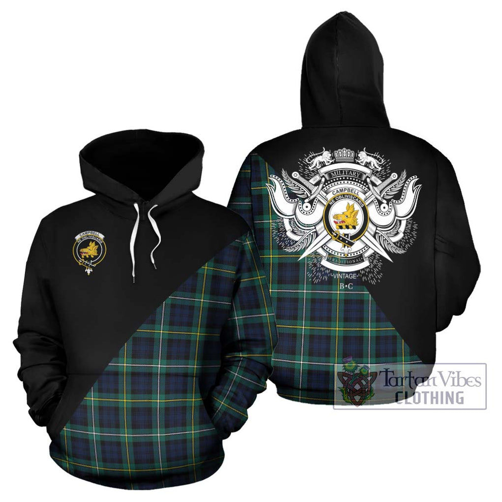 Tartan Vibes Clothing Campbell Argyll Modern #2 Tartan Hoodie with Family Crest and Military Logo Style