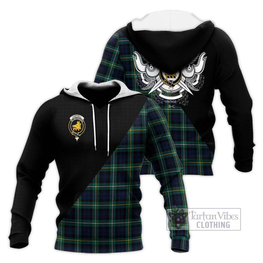 Tartan Vibes Clothing Campbell Argyll Modern #2 Tartan Knitted Hoodie with Family Crest and Military Logo Style