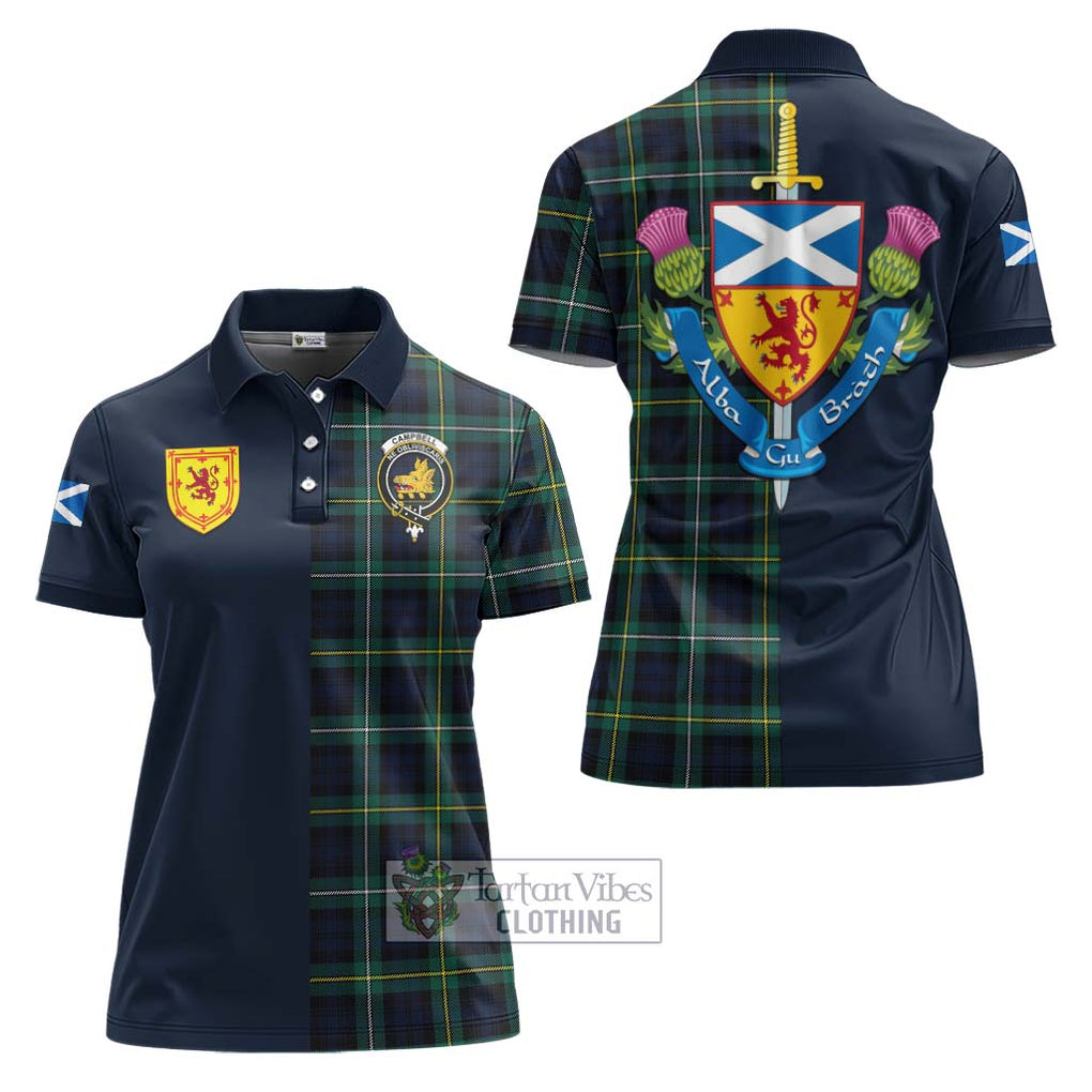 Tartan Vibes Clothing Campbell Argyll Modern #2 Tartan Women's Polo Shirt with Scottish Lion Royal Arm Half Style