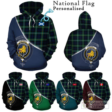 Campbell Argyll Modern #2 Tartan Hoodie with Personalised National Flag and Family Crest Half Style