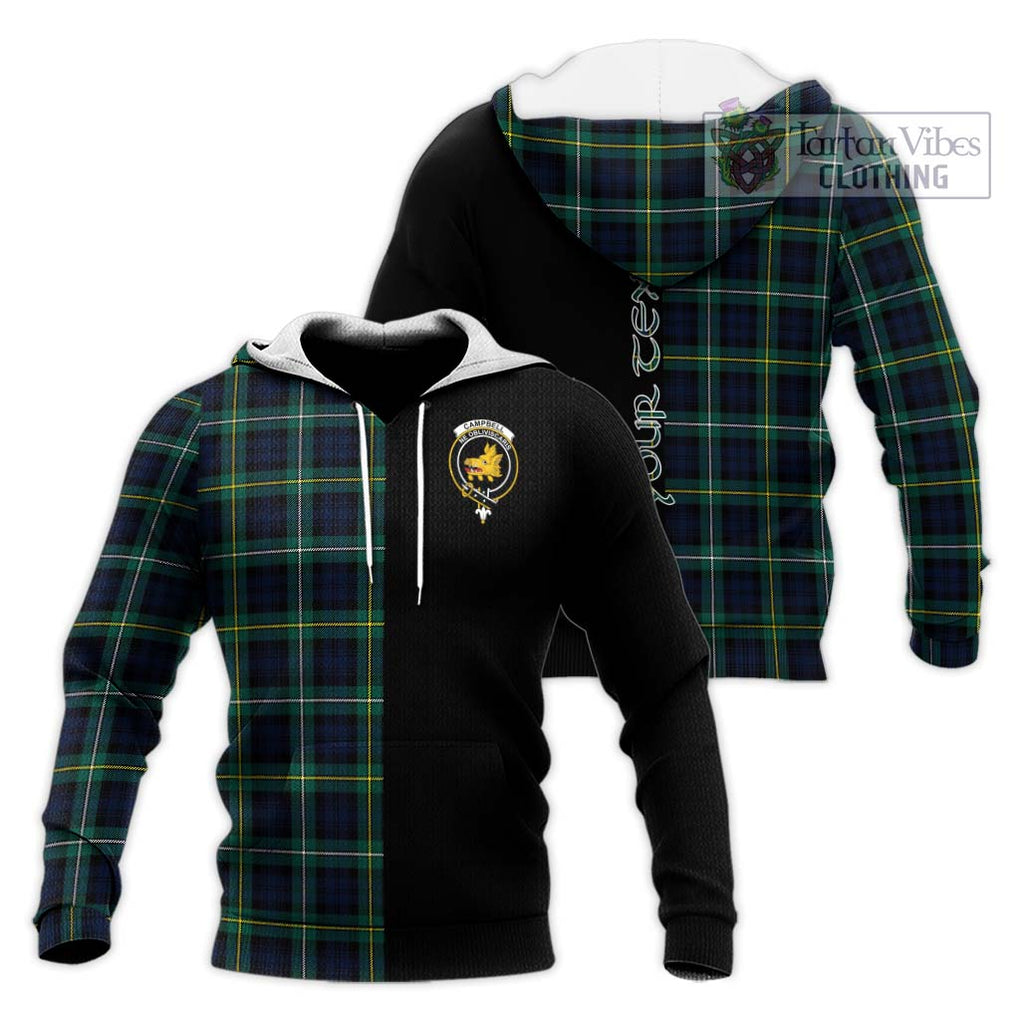 Tartan Vibes Clothing Campbell Argyll Modern #2 Tartan Knitted Hoodie with Family Crest and Half Of Me Style