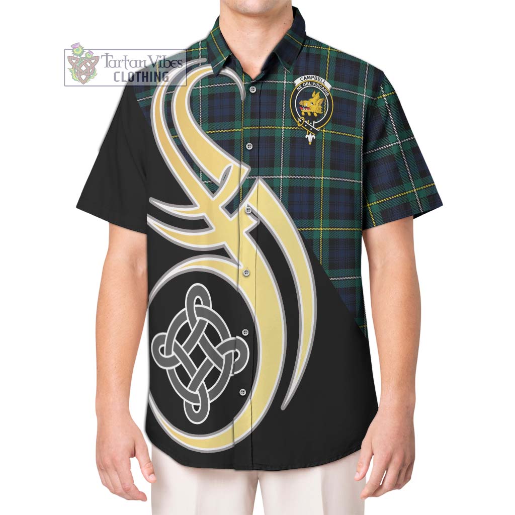 Tartan Vibes Clothing Campbell Argyll Modern #2 Tartan Short Sleeve Button Shirt with Family Crest and Celtic Symbol Style