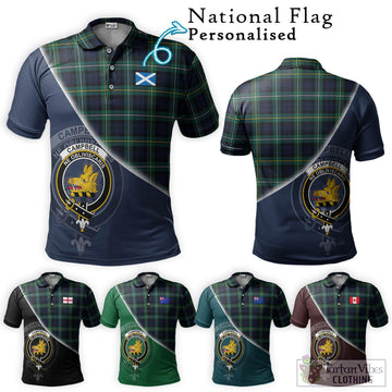 Campbell Argyll Modern #2 Tartan Polo Shirt with Personalised National Flag and Family Crest Half Style