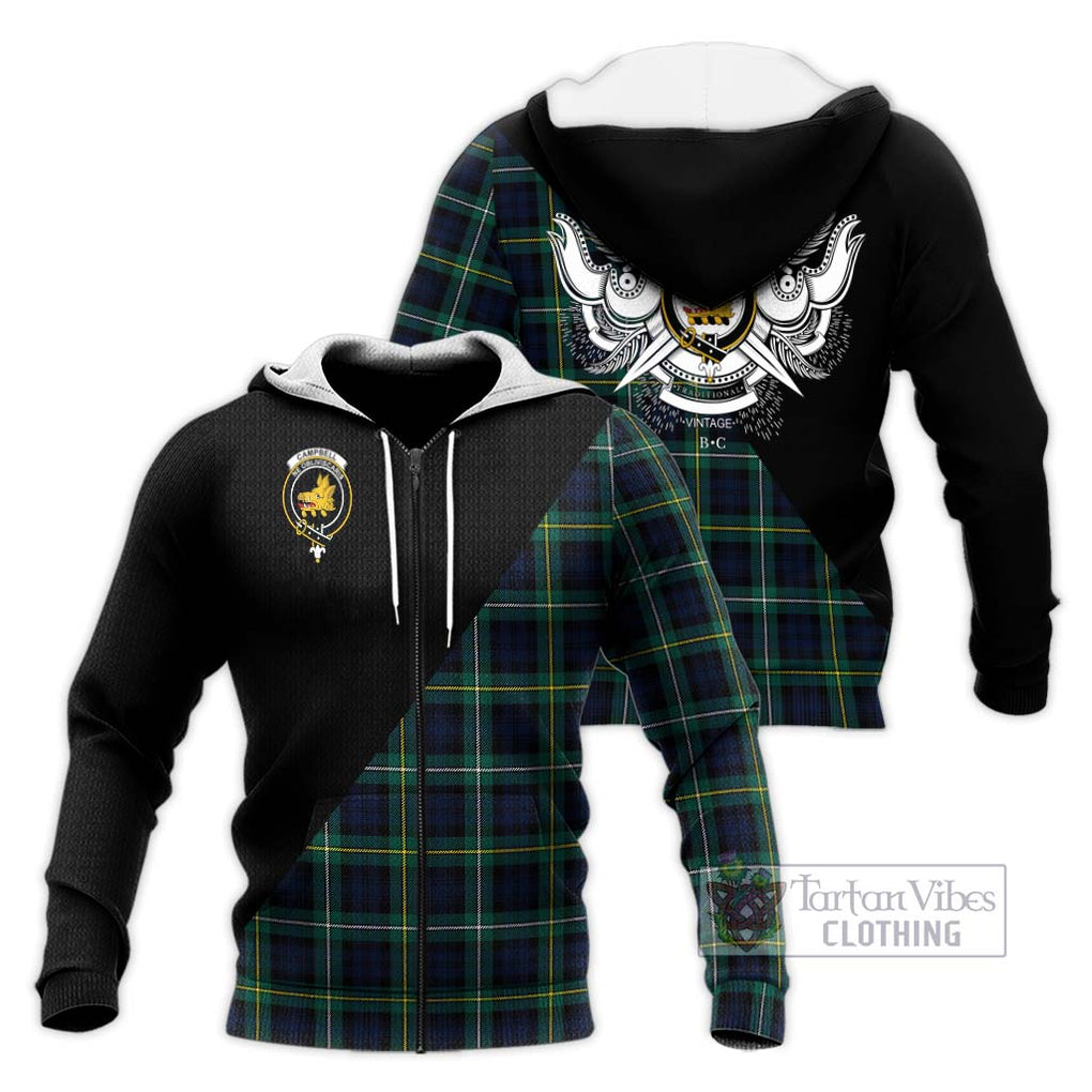 Tartan Vibes Clothing Campbell Argyll Modern #2 Tartan Knitted Hoodie with Family Crest and Military Logo Style