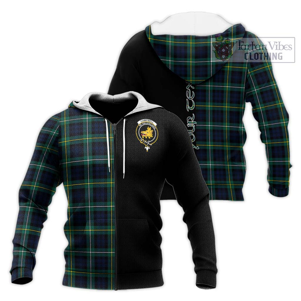 Tartan Vibes Clothing Campbell Argyll Modern #2 Tartan Knitted Hoodie with Family Crest and Half Of Me Style