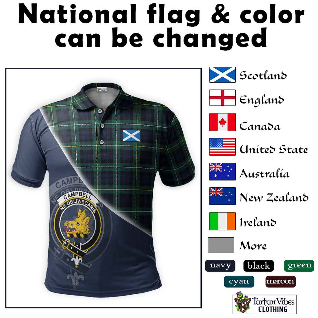 Tartan Vibes Clothing Campbell Argyll Modern #2 Tartan Polo Shirt with Personalised National Flag and Family Crest Half Style