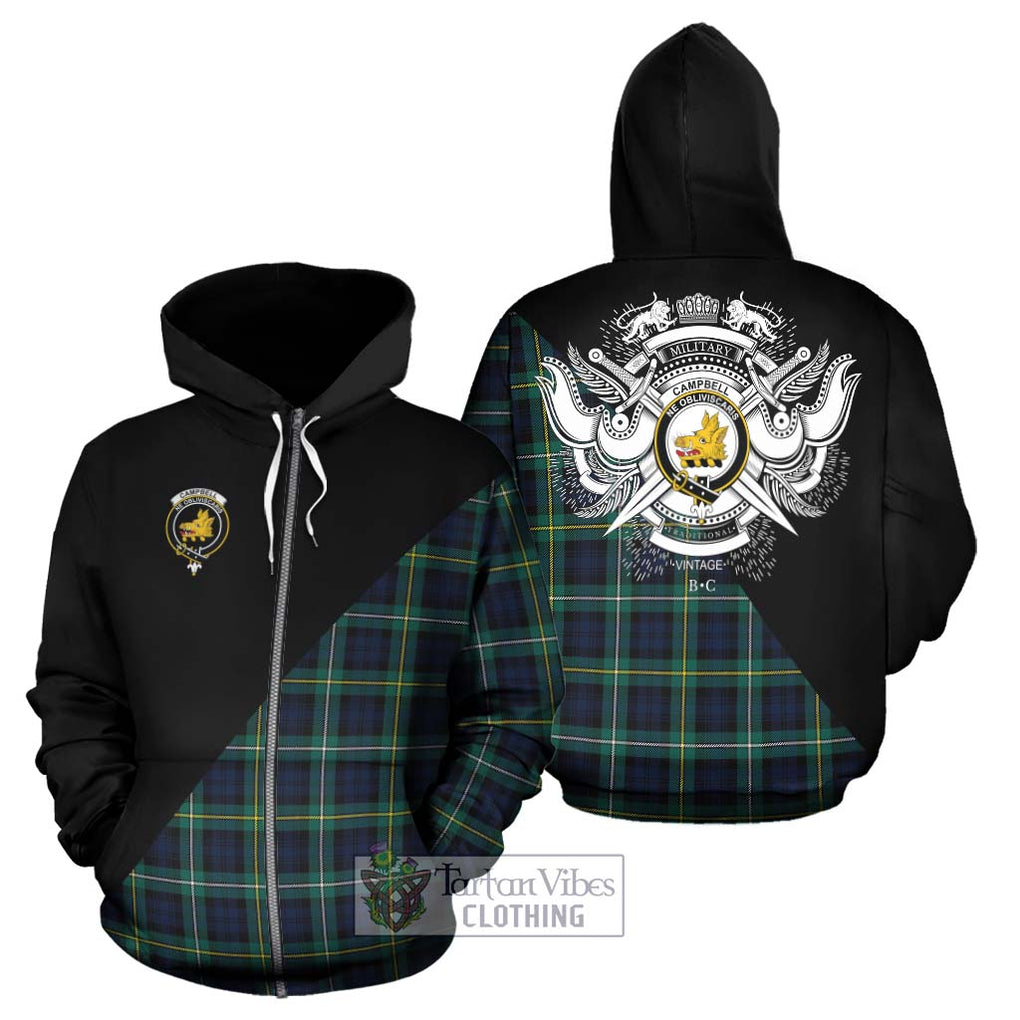 Tartan Vibes Clothing Campbell Argyll Modern #2 Tartan Hoodie with Family Crest and Military Logo Style