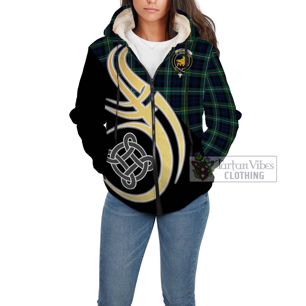 Tartan Vibes Clothing Campbell Argyll Modern #2 Tartan Sherpa Hoodie with Family Crest and Celtic Symbol Style