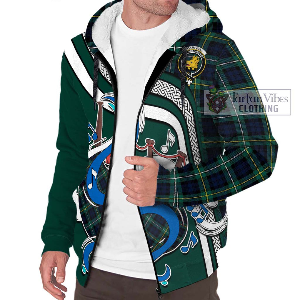 Tartan Vibes Clothing Campbell Argyll Modern #2 Tartan Sherpa Hoodie with Epic Bagpipe Style