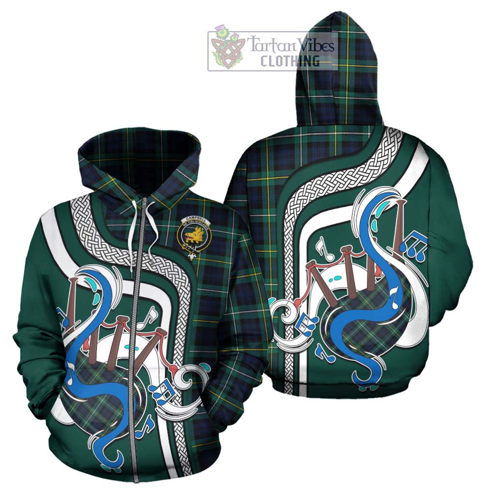 Tartan Vibes Clothing Campbell Argyll Modern #2 Tartan Hoodie with Epic Bagpipe Style