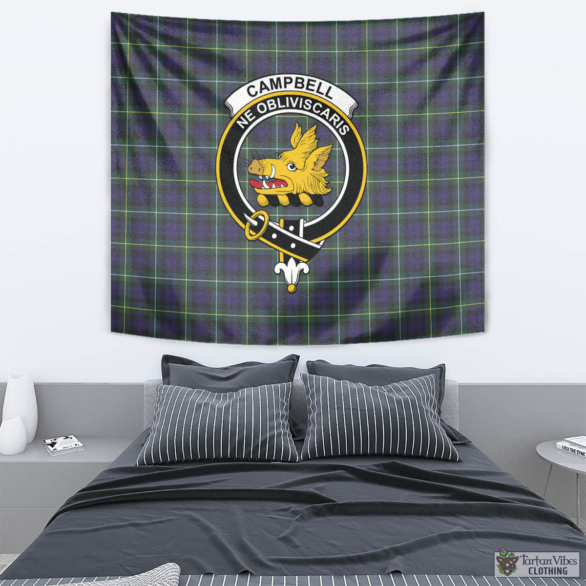 Tartan Vibes Clothing Campbell Argyll Modern Tartan Tapestry Wall Hanging and Home Decor for Room with Family Crest