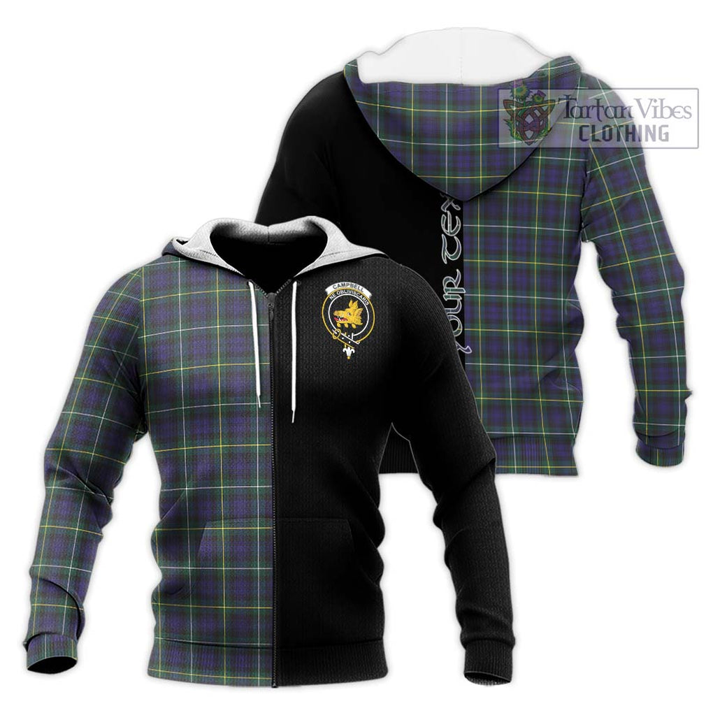 Campbell Argyll Modern Tartan Knitted Hoodie with Family Crest and Half Of Me Style Unisex Knitted Zip Hoodie - Tartanvibesclothing Shop