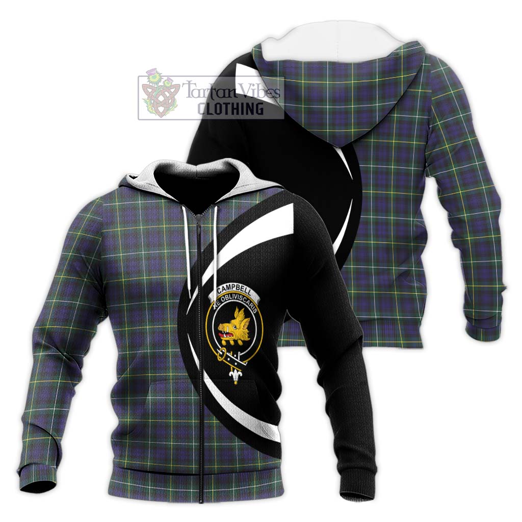 Campbell Argyll Modern Tartan Knitted Hoodie with Family Crest Circle Style Unisex Knitted Zip Hoodie - Tartan Vibes Clothing