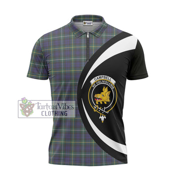 Campbell Argyll Modern Tartan Zipper Polo Shirt with Family Crest Circle Style