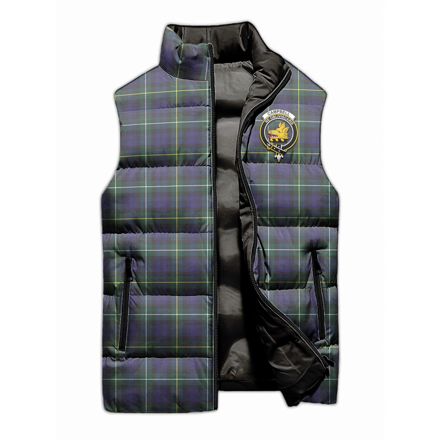 Campbell Argyll Modern Tartan Sleeveless Puffer Jacket with Family Crest - Tartanvibesclothing