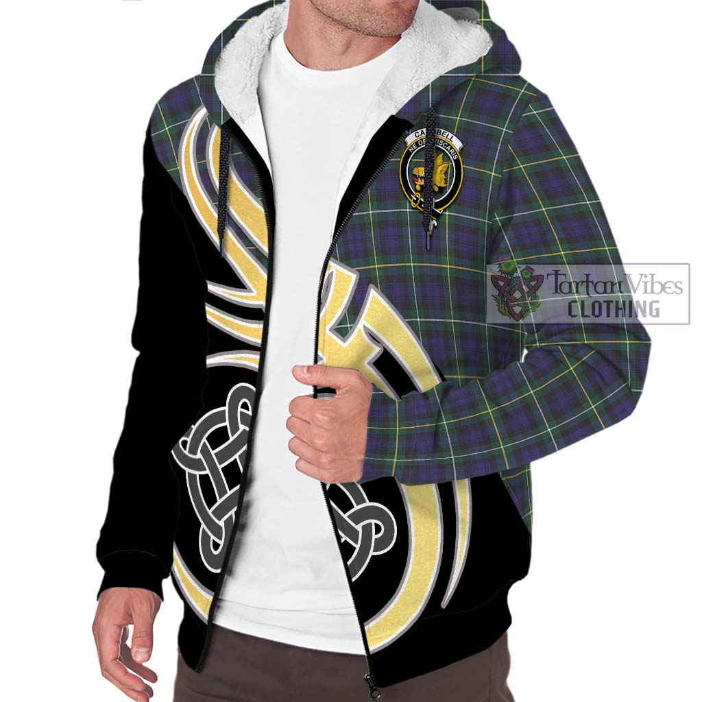 Campbell Argyll Modern Tartan Sherpa Hoodie with Family Crest and Celtic Symbol Style - Tartan Vibes Clothing