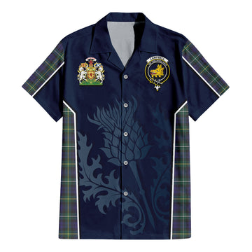 Campbell Argyll Modern Tartan Short Sleeve Button Up Shirt with Family Crest and Scottish Thistle Vibes Sport Style