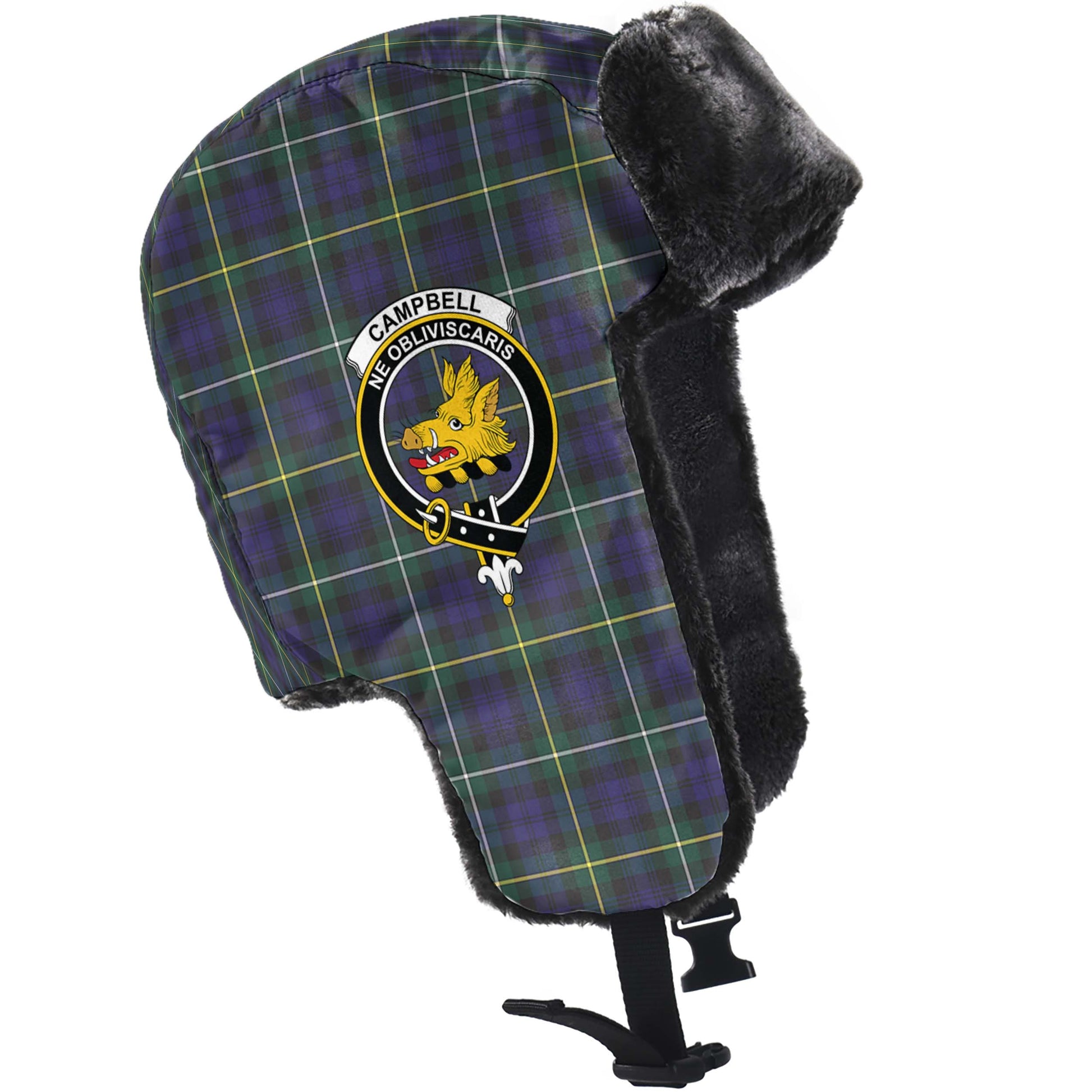 Campbell Argyll Modern Tartan Winter Trapper Hat with Family Crest - Tartanvibesclothing