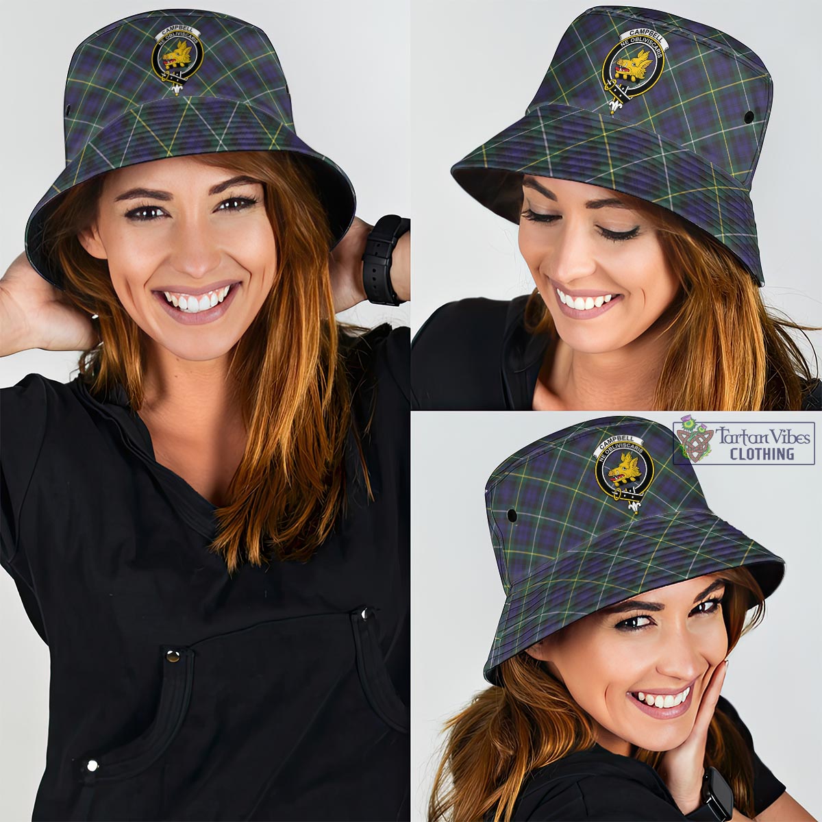 Tartan Vibes Clothing Campbell Argyll Modern Tartan Bucket Hat with Family Crest