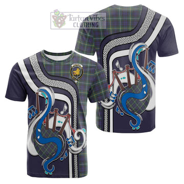 Campbell Argyll Modern Tartan Cotton T-shirt with Epic Bagpipe Style