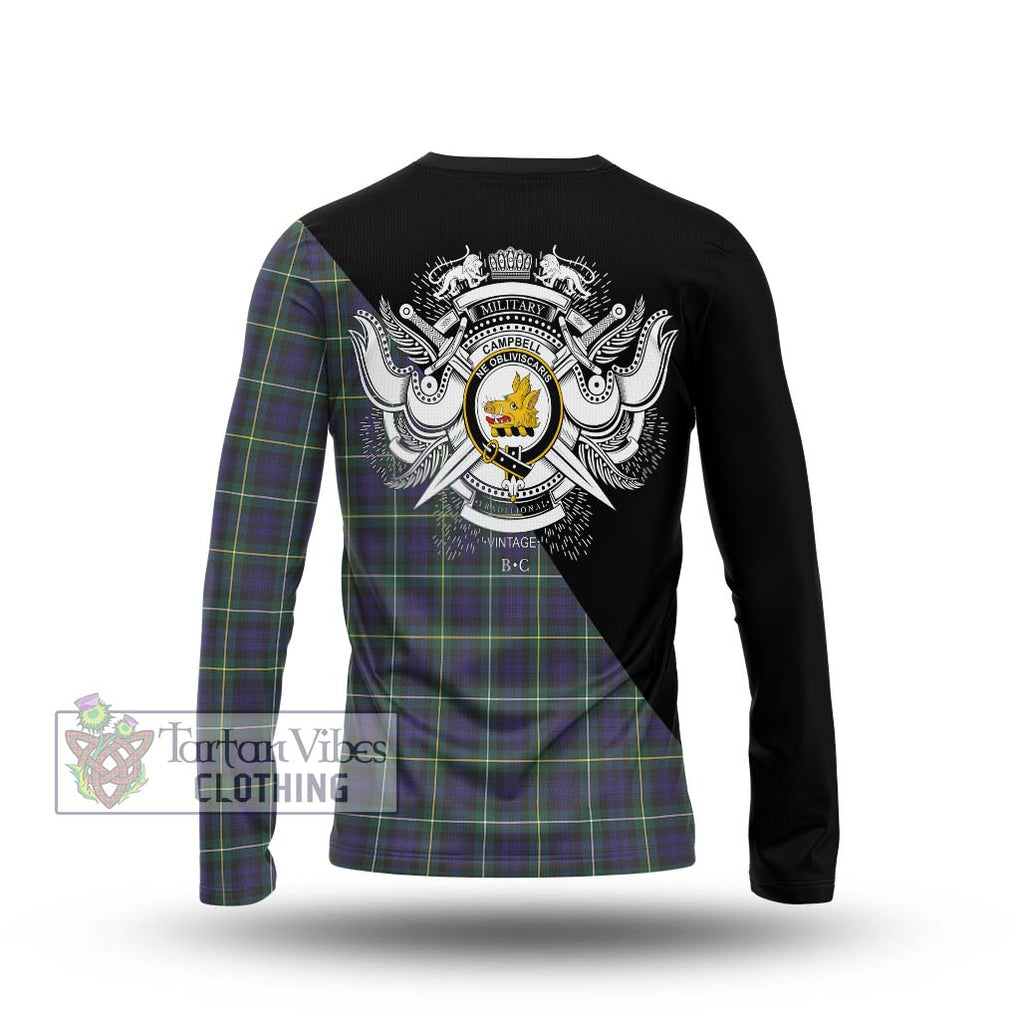 Campbell Argyll Modern Tartan Long Sleeve T-Shirt with Family Crest and Military Logo Style - Tartanvibesclothing Shop