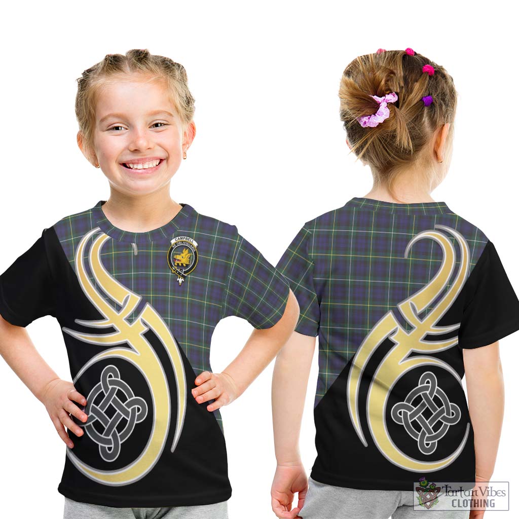 Campbell Argyll Modern Tartan Kid T-Shirt with Family Crest and Celtic Symbol Style - Tartan Vibes Clothing