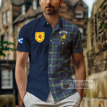 Campbell Argyll Modern Tartan Short Sleeve Button Shirt Alba with Scottish Lion Royal Arm Half Style