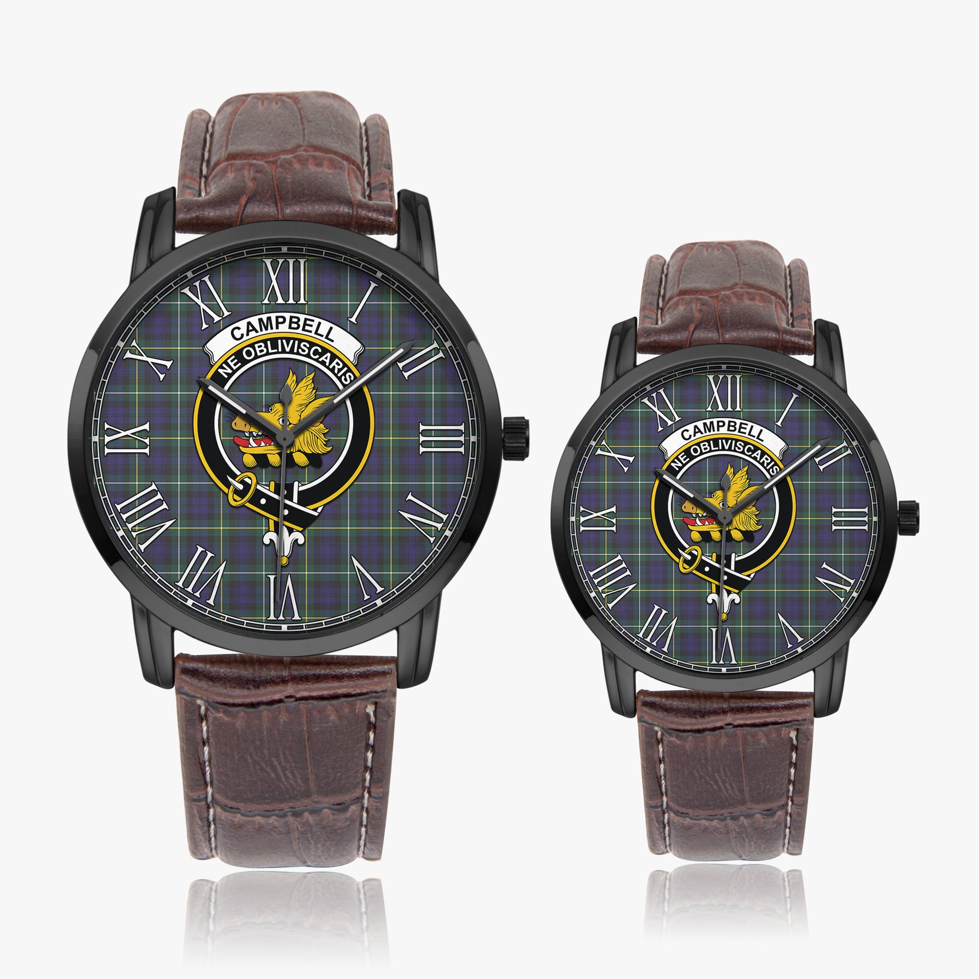 Campbell Argyll Modern Tartan Family Crest Leather Strap Quartz Watch - Tartanvibesclothing