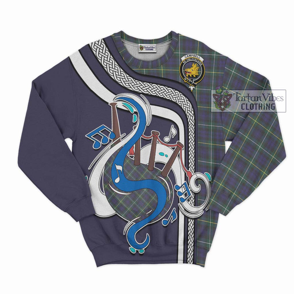 Campbell Argyll Modern Tartan Sweatshirt with Epic Bagpipe Style - Tartanvibesclothing Shop