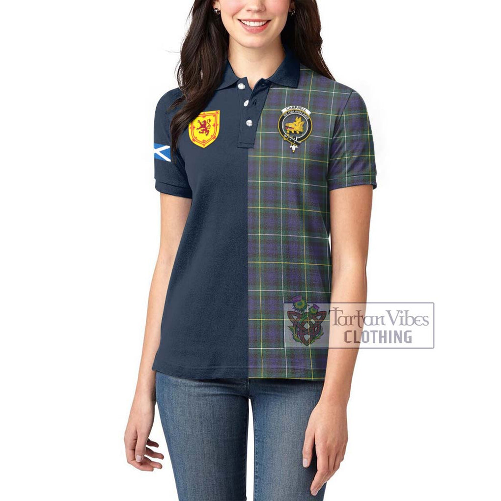 Tartan Vibes Clothing Campbell Argyll Modern Tartan Women's Polo Shirt with Scottish Lion Royal Arm Half Style