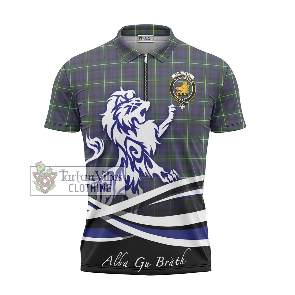 Campbell Argyll Modern Tartan Zipper Polo Shirt with Alba Gu Brath Regal Lion Emblem - Tartanvibesclothing Shop