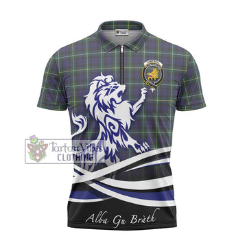 Campbell Argyll Modern Tartan Zipper Polo Shirt with Alba Gu Brath Regal Lion Emblem