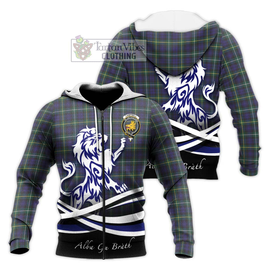 Campbell Argyll Modern Tartan Knitted Hoodie with Alba Gu Brath Regal Lion Emblem Unisex Knitted Zip Hoodie - Tartanvibesclothing Shop