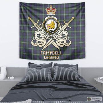 Campbell Argyll Modern Tartan Tapestry with Clan Crest and the Golden Sword of Courageous Legacy