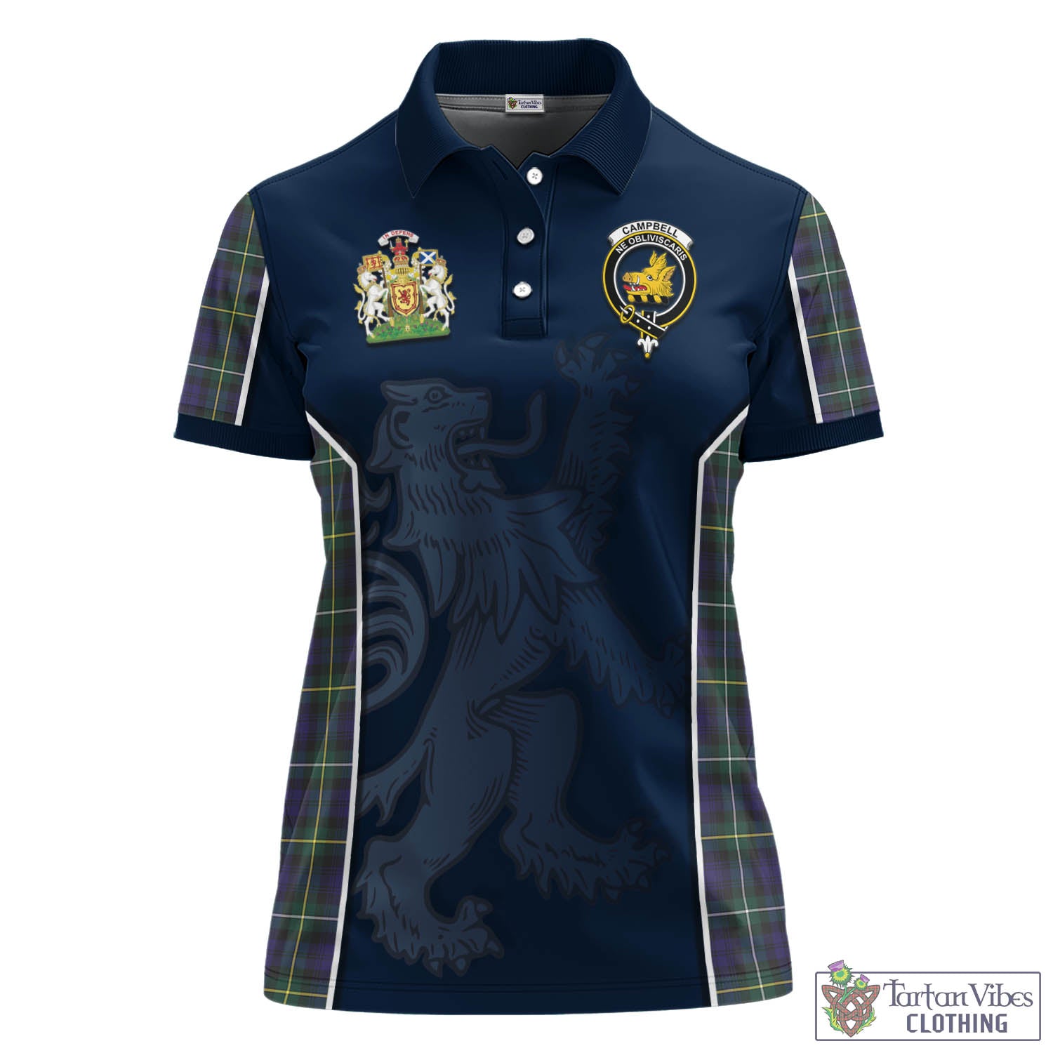 Tartan Vibes Clothing Campbell Argyll Modern Tartan Women's Polo Shirt with Family Crest and Lion Rampant Vibes Sport Style