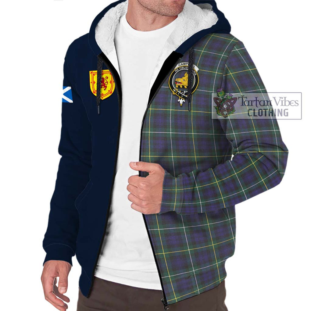 Tartan Vibes Clothing Campbell Argyll Modern Tartan Sherpa Hoodie with Scottish Lion Royal Arm Half Style